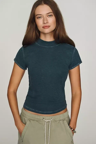 Pilcro Turtleneck Cotton Tee In Blue
