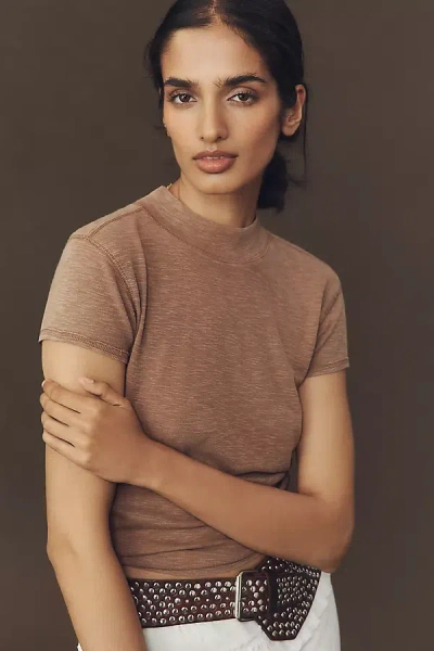 Pilcro Turtleneck Cotton Tee In Brown
