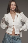 Pilcro Twofer Ruffled Peasant Blouse In Blue