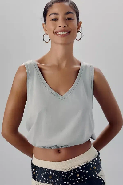 Pilcro V-neck Bubble Muscle Tank Top In Green