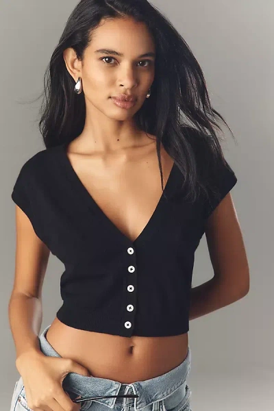 Pilcro V-neck Crop Muscle Knit Vest In Black