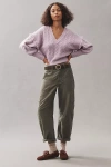Pilcro V-neck Drop Shoulder Cable Sweater In Purple