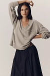 Pilcro V-neck Front-pocket Pullover Knit Top In Gray