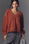 Pilcro V-neck Front-pocket Pullover Knit Top In Brown