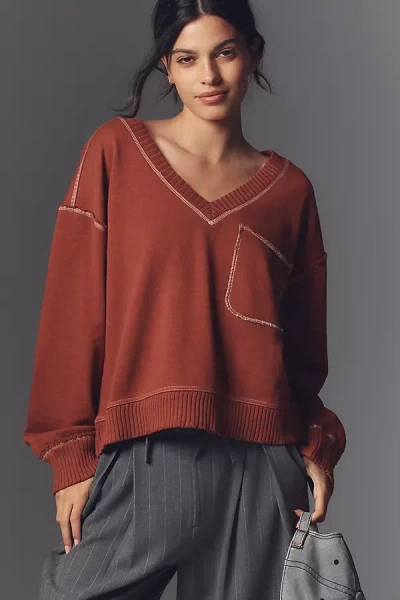 Pilcro V-neck Front-pocket Pullover Knit Top In Brown