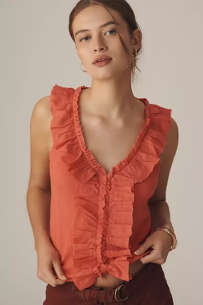 Pilcro V-neck Ruffle-front Tank Top In Orange