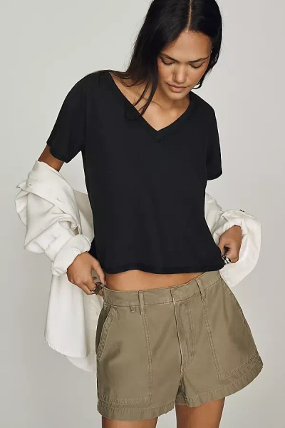Pilcro V-neck Cotton Blend Tee In Black