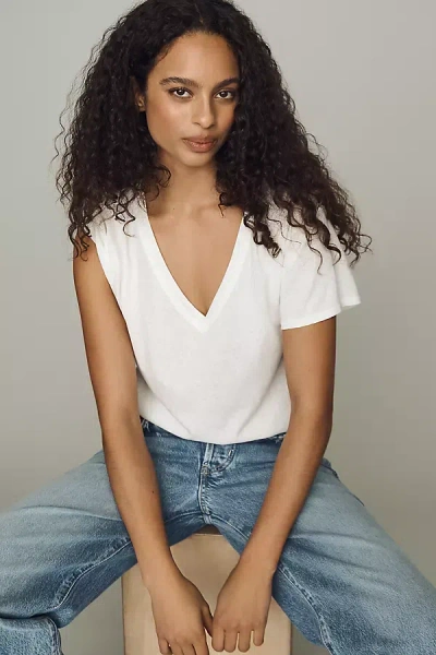 Pilcro V-neck Cotton Blend Tee In White