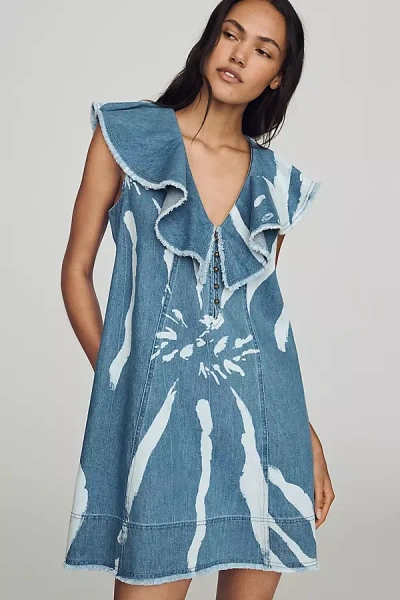 Pilcro V-neck Ruffle Denim Mini Dress In Pattern