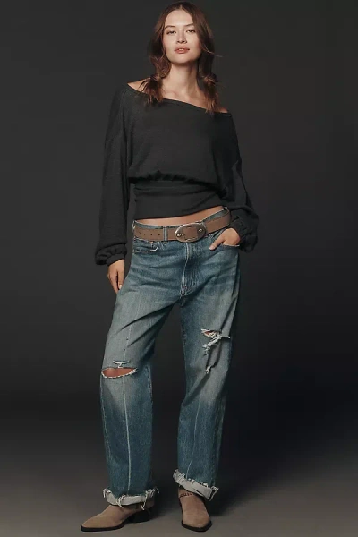 Pilcro Waisted Long-sleeve Boatneck Top In Animal Print