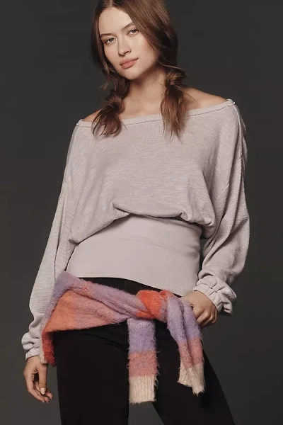 Pilcro Waisted Long-sleeve Boatneck Top In Gray