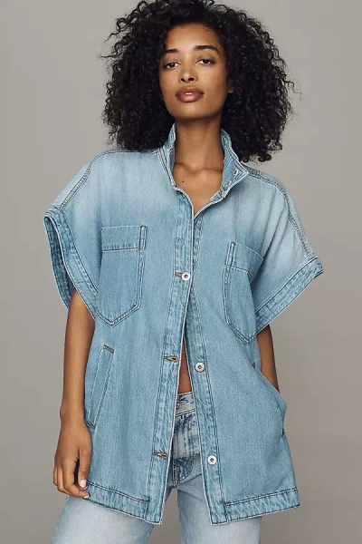Pilcro Washed Cotton Blend Oversized Cape Jacket In Blue