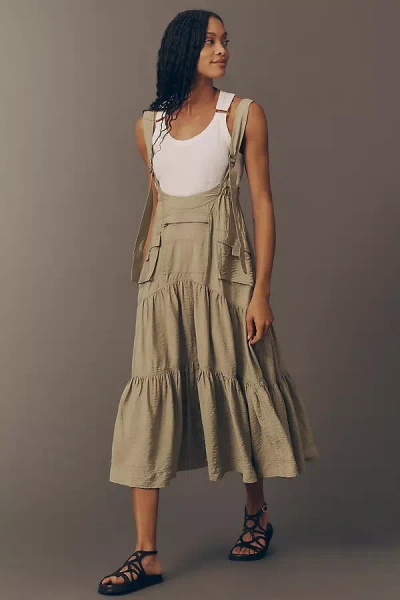 Pilcro Washed Denim Pinafore In Green