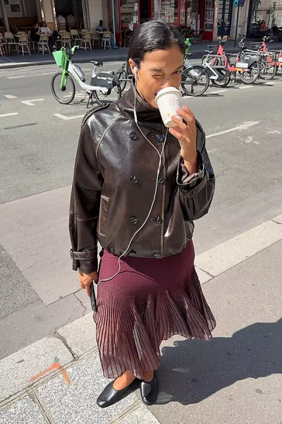 Pilcro Washed Faux-leather Jacket In Brown