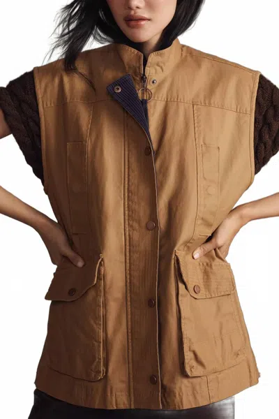 Pilcro Waxed Bard Utility Vest In Honey In Animal Print