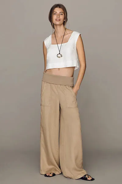 Pilcro Wide-leg Fold-over Pants In Beige