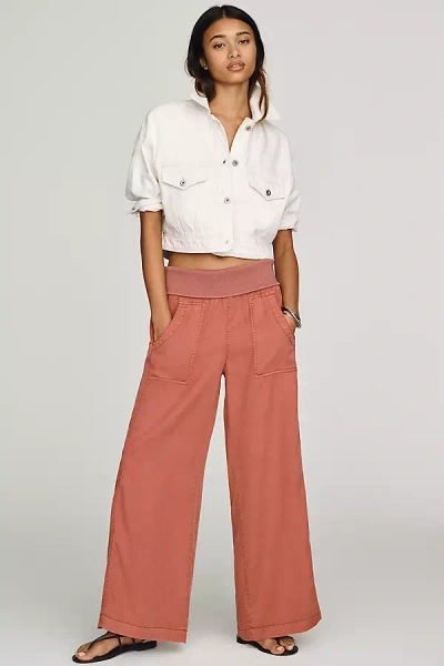 Pilcro Wide-leg Knit Fold-over Pants In White
