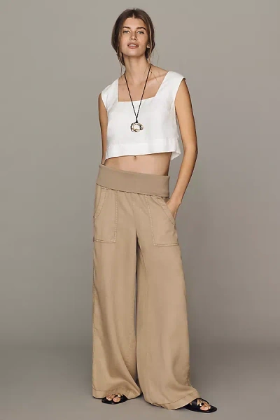 Pilcro Wide-leg Knit Fold-over Pants In Brown