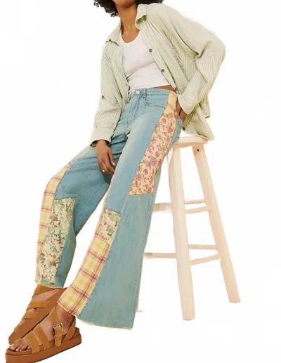 Pilcro Women's Relaxed Flare Patch Work Edition Jeans In Blue, Yellow