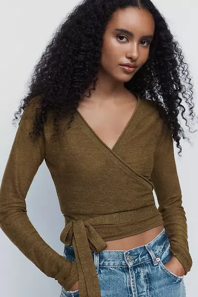 Pilcro Wool Linen Wrap Sweater In Green