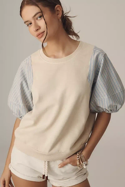 Pilcro Woven Puff-sleeve Top In Blue