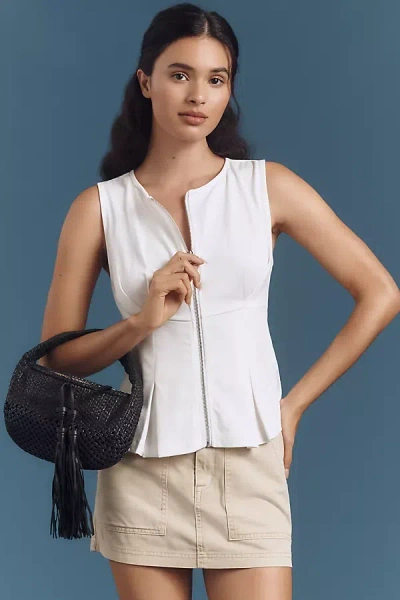 Pilcro Zip-front Peplum Top In White