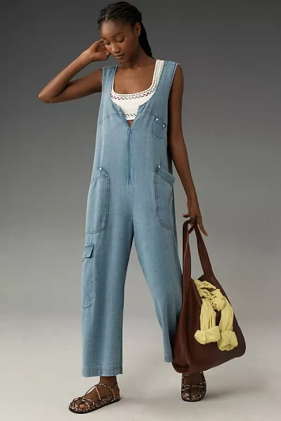 Pilcro Zip-front Wide-leg Overalls In Blue