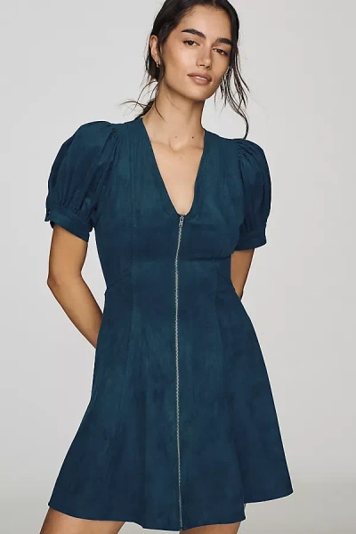 Pilcro Zip-front Faux-suede Mini Dress In Blue