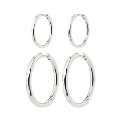 Pilgrim Eve Hoop Earrings 2-in-1 Set Silver-plated In Metallic