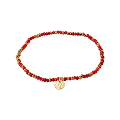 Pilgrim Indie Bracelet Red, Gold-plated