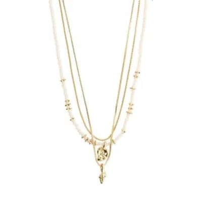 Pilgrim Sea Necklace, 3-in-1 Set, White/gold-plated