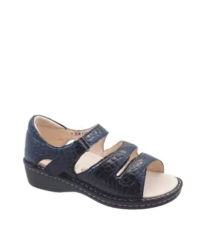 Pilgrim Shoes Andrea Velcro 3-strap Sandal In Black In Blue