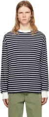 Pilgrim Surf + Supply Navy & White Blinky Striped Longsleeve T-shirt In 79 Navy