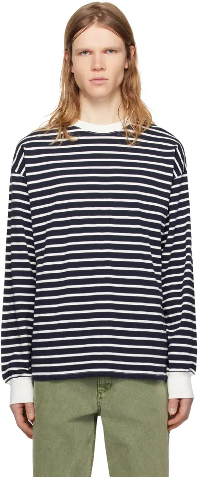 Pilgrim Surf + Supply Navy & White Blinky Striped Longsleeve T-shirt In 79 Navy