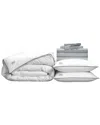 Pillow Guy Classic Cool & Crisp 100% Cotton Percale, White Down Perfect Bedding Bundle In Grey