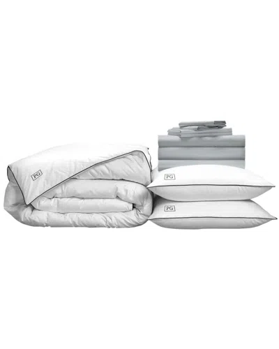 Pillow Guy Classic Cool & Crisp 100% Cotton Percale, White Down Perfect Bedding Bundle In Grey