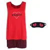 Pillow Talk Women's Plus Size Heart Breaker Tank And Short Set With Eye Mask In Red