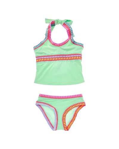 Pilyq Kids' 2pc Rainbow Embroidered Tankini Set In Green