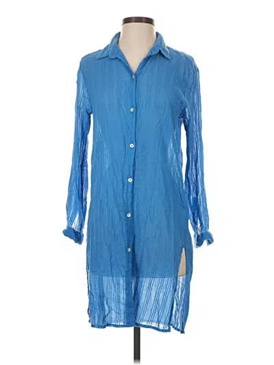 Pre-owned Pilyq 3/4 Sleeve Button Down Shirt In Blue