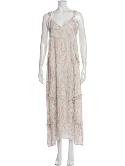 Pre-owned Pilyq Animal Print Long Dress In White