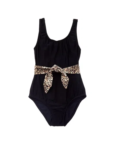 Pilyq Kids' Belted Bow One-piece In Black
