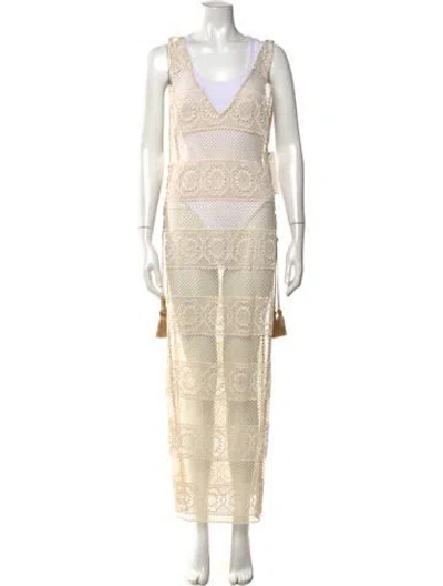 Pre-owned Pilyq Lace Pattern Long Dress In Neutrals