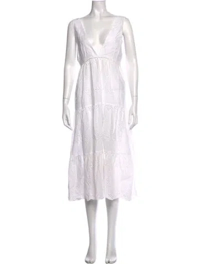 Pre-owned Pilyq Lace Pattern Midi Length Dress In White