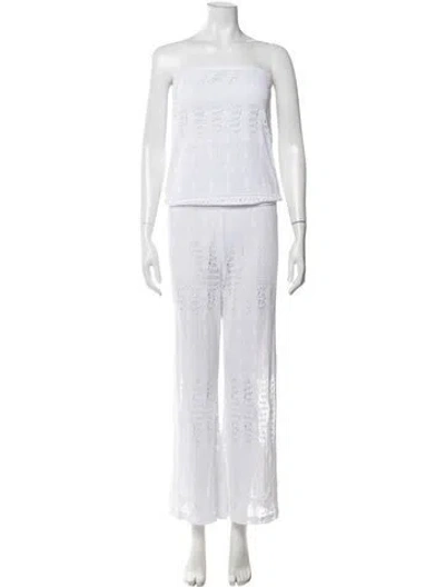 Pre-owned Pilyq Lace Pattern Strapless Jumpsuit In White