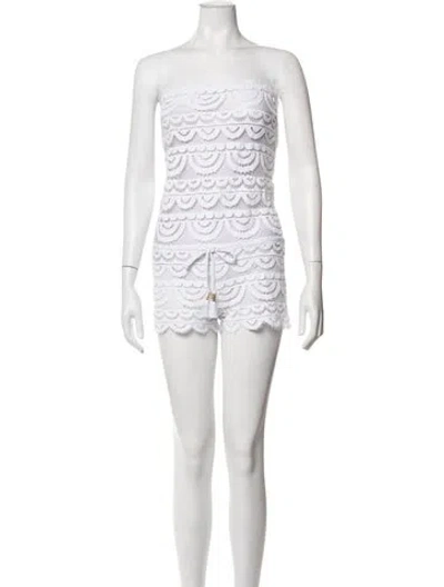 Pre-owned Pilyq Lace Pattern Strapless Romper In Neutrals