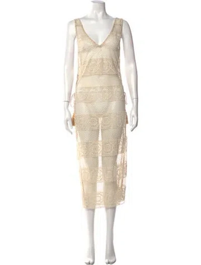 Pre-owned Pilyq Lace Pattern V-neck Sweater In Neutral