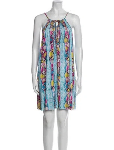 Pre-owned Pilyq Printed Mini Dress In Blue