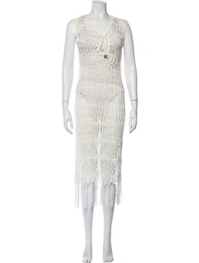 Pre-owned Pilyq V-neck Midi Length Dress In White
