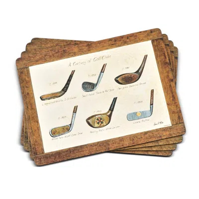 Pimpernel A History Of Golf Set Of 4 Cork Back Placemats In Brown