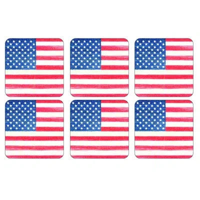 Pimpernel American Flag Coasters 4" X 4" In Red,blue;red,blue